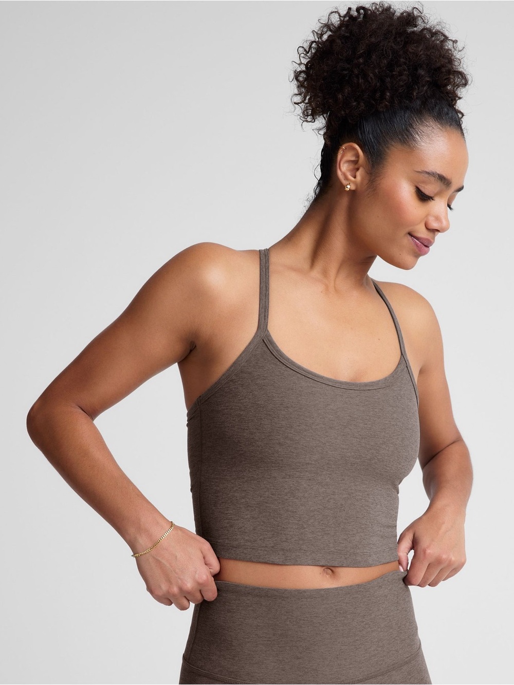 Beyond Yoga Spacedye Slim Racerback Cropped Tank - Soft Umber Heather medium